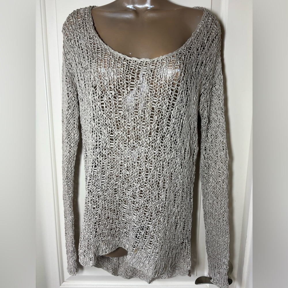 HELMUT LANG Gorgeous Sage green Slouchy Open-work sweater Top Med New
